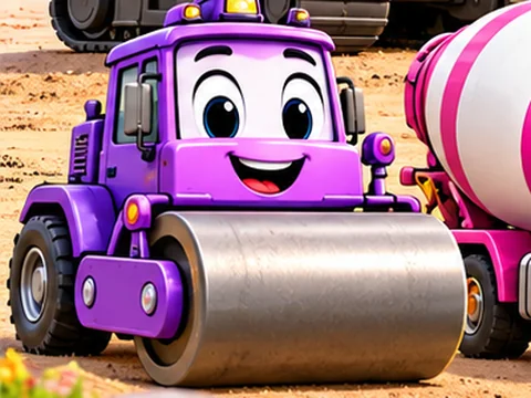 Sophie, the purple road roller, smiling